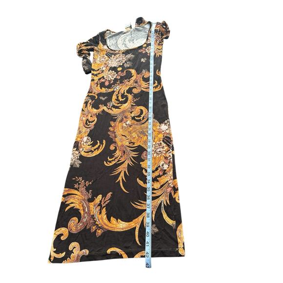 Roberto Cavalli Just Cavalli Black‎ Gold Floral Stretch Scoop Neck Dress Size 4 - Picture 12 of 12